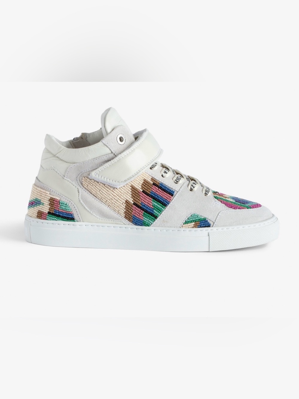 NIB ZADIG & VOLTAIRE MID FLASH FOLK BEADS 💯 LEATHER MID FLASH TRAINER EU39 SZ 8